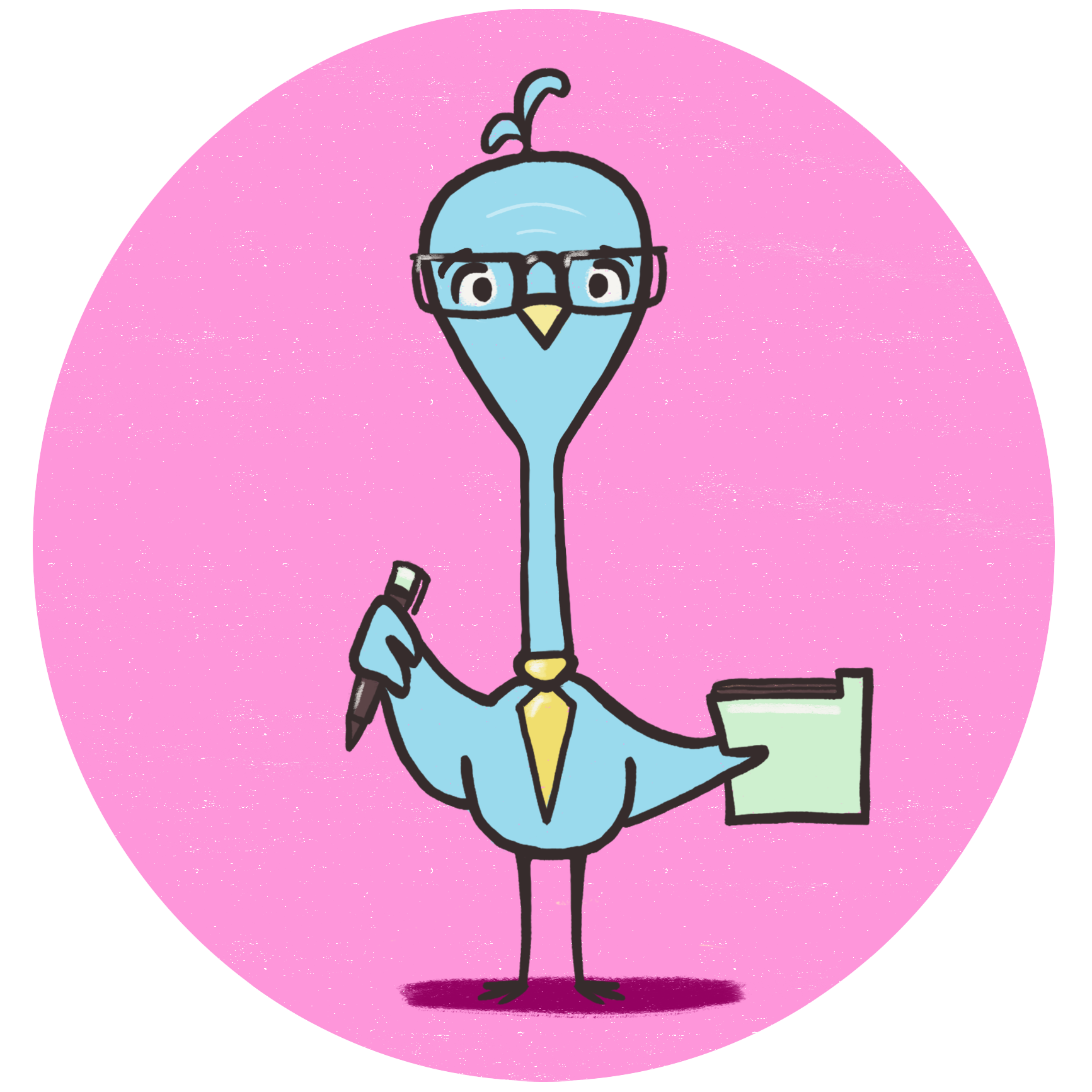 Bird holding paper pad