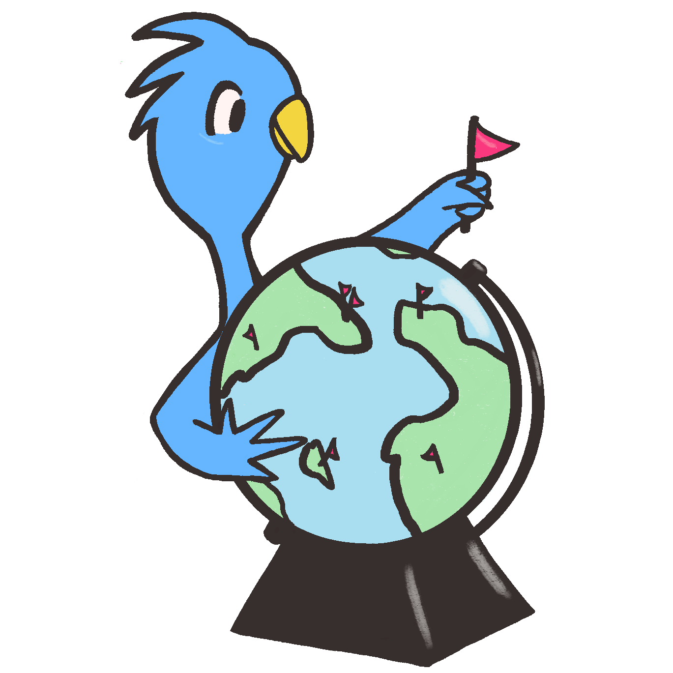 Bird holding globe